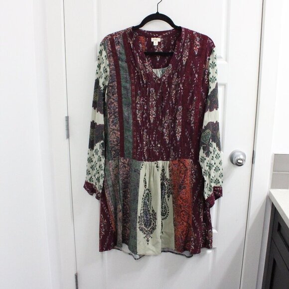 Anthropologie Dresses & Skirts - Anthropologie Tiny Patchwork Print Shirtdress Multicolor Boho Size M